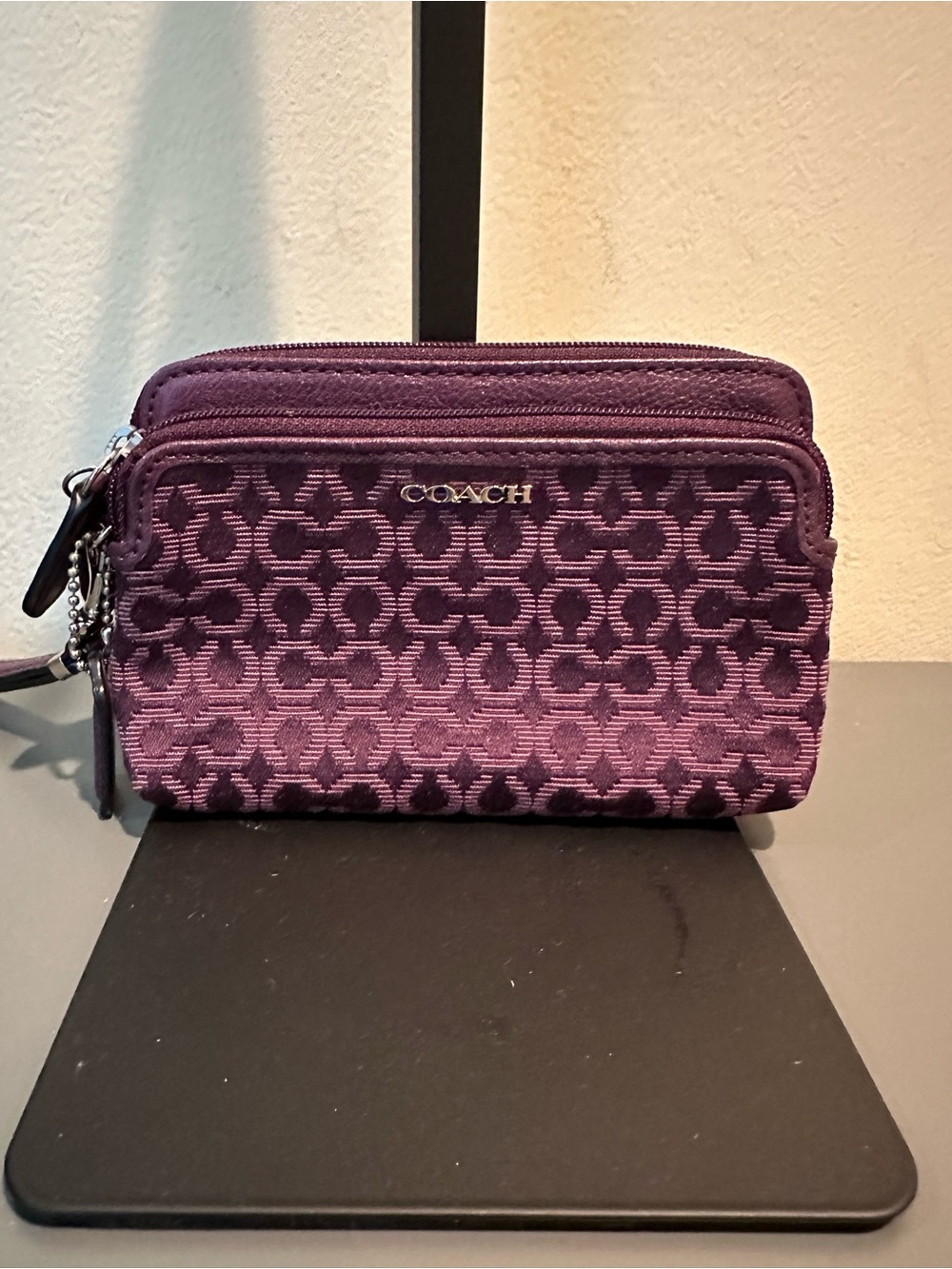 COACH Purple Signature Jacquard Double Zip Wristlet Mini Cs Y2K